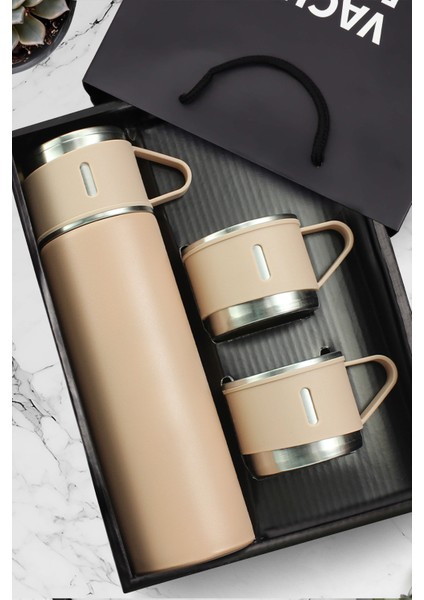 Çantalı 500ML 3 Adet Bardaklı Çelik Termos Seti (81) 1,7 L Çelik Çok Renkli