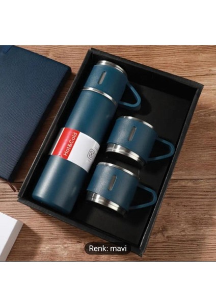Hediyelik 3 Bardaklı Çelik Termos Seti 500 Ml. Vacuum Flask Set Karton Çantalı - Pembe Içecek 500 ml fiyatları