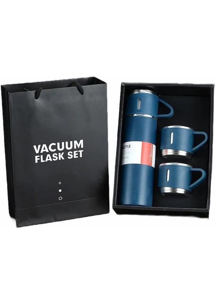 Hediyelik 3 Bardaklı Çelik Termos Seti 500 Ml. Vacuum Flask Set Karton Çantalı - Pembe Içecek 500 ml fırsatları
