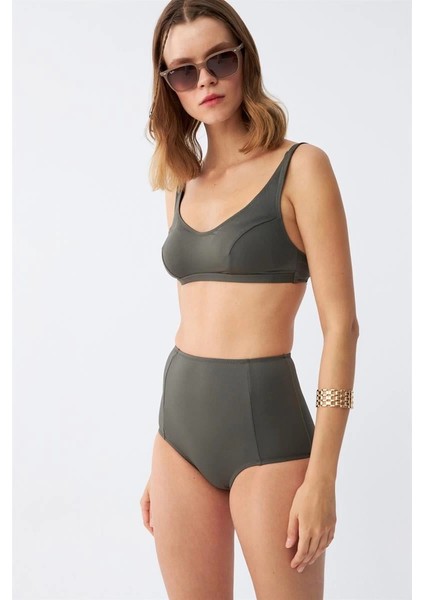 Kadın Basic Haki Pedli Yüksek Bel Bikini Takımı modelleri