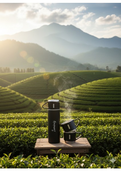 A+ Kalite 500 ml Termos 3 Bardaklı Paslanmaz Çelik Kahve Çay Termosu Hediye Çantalı