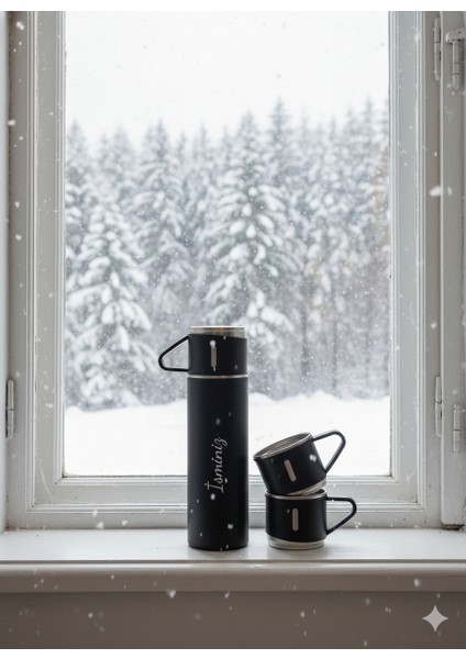 3 Bardaklı 500ML Termos Seti A+ Kalite Paslanmaz Çelik Kahve Çay Termosu Hediye Çantalı