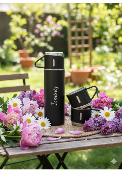 Küçük Termos 500ML 3 Bardaklı A+ Kalite Paslanmaz Çelik Kahve Termosu Hediye Çantalı