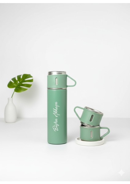 500 ml Çelik Termos 3 Bardaklı Premium Set Kahve Termosu Çay Termosu Hediye Çantalı