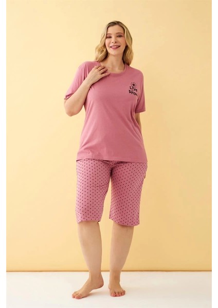 Kadın Somon “live The Dream” Yazılı Büyük Beden Kapri Pijama Takımı fırsatları