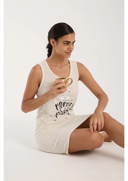 Kadın Kalın Askılı Penye Gecelik Ekru fırsatları