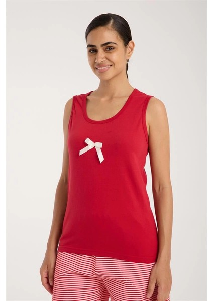 Kadın Kırmızı Kurdele Detaylı Çizgili Şortlu Pijama Takımı fırsatları