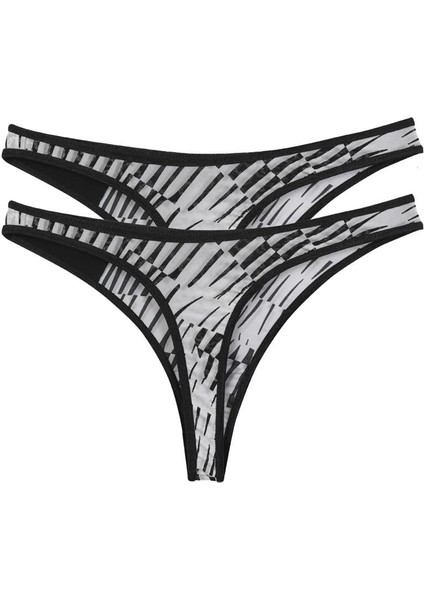 Kadın Siyah Beyaz Desenli 2'li Tanga Slip