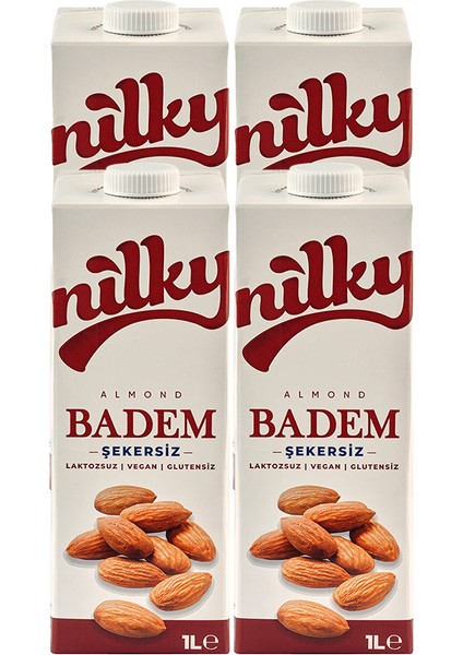 Şekersiz Badem Sütü Glütensiz Laktosuz Vegan 4x1 lt Sağlıklı Alternatif