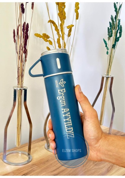 Kişiye Özel Isim ve Baskılı Logolu 3 Bardaklı Set Vakumlu Termos