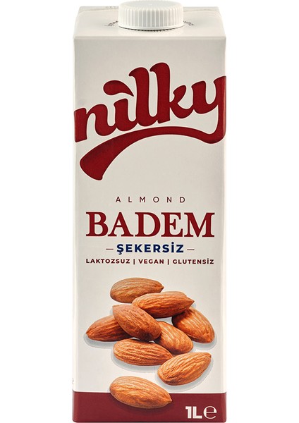 Şekersiz Badem Sütü Glütensiz Bitkisel Bazlı Laktosuz Vegan 1 lt