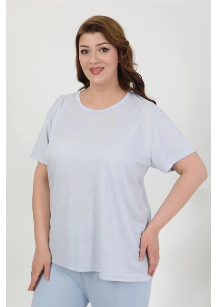 Kadın Büyük Beden Kısa Kol Penye Pijama Takımı Mavi indirimleri