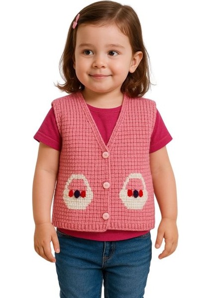 9030 El Örgüsü Yuvarlak Desenli Örgü Yelek - 1 - 3 Yaş