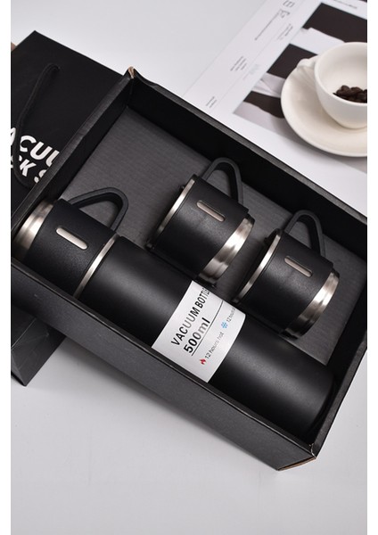 Termos Suluk 500ML 3 Bardaklı Set A+ Kalite Paslanmaz Çelik Kahve Termosu Hediye Çantalı