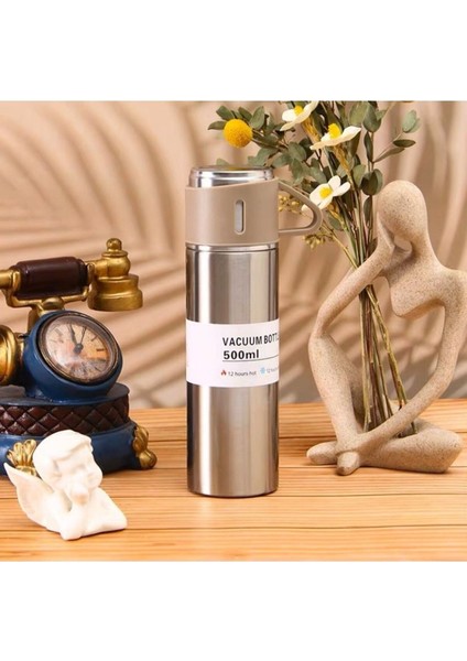 Bardaklı Termos 500ML Premium Paslanmaz Çelik 3 Bardaklı Kahve Termosu Seti Çantalı Hediye indirimleri