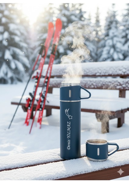 Çelik Termos 500ML 3 Bardaklı A+ Kalite Kahve Termosu Kamp Termosu Seti Hediye Çantalı