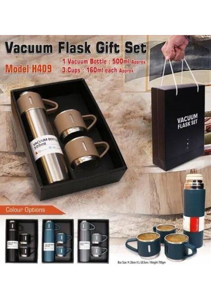 Çelik Termos 500ML 3 Bardaklı A+ Kalite Kahve Termosu Kamp Termosu Seti Hediye Çantalı