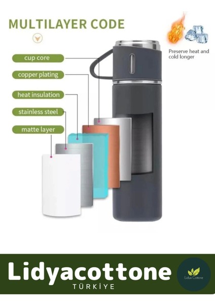 3 Bardaklı Soğuk Sıcak Termos Vakumlu Termos Set Çanta Hediyeli Paslanmaz Çelik 550 ml 500 ml Çelik indirimleri