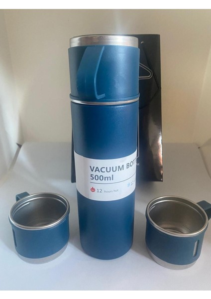 Paslanamaz Çelik Lüks 3 Bardaklı Termos Seti Vakumlu 500 ml Içecek 500 ml Çelik Kahverengi 12 Saat K