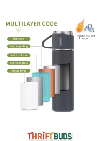 Özel Üretim Paslanmaz Çift Kat Çelik 3 Bardaklı Vakumlu Soğuk Sıcak Çanta Hediyeli Termos Set 550 ml fırsatları