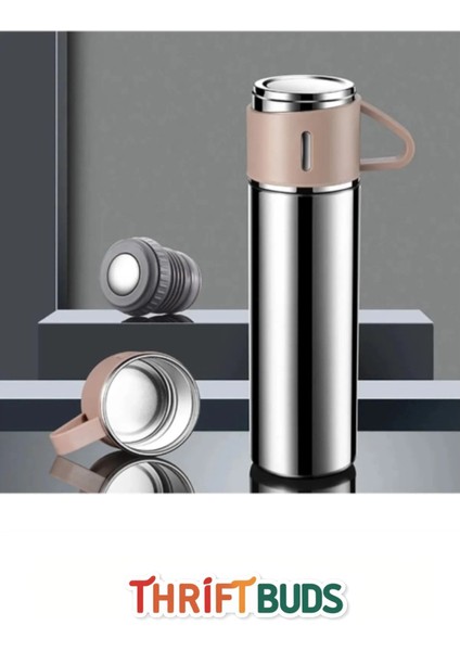 Özel Üretim Paslanmaz Çift Kat Çelik 3 Bardaklı Vakumlu Soğuk Sıcak Çanta Hediyeli Termos Set 550 ml