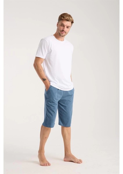 Erkek Cepli Pamuk Penye Şort Indigo fiyatları