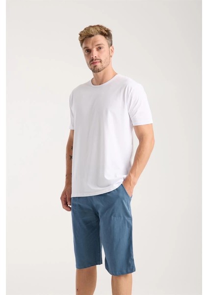 Erkek Cepli Pamuk Penye Şort Indigo modelleri