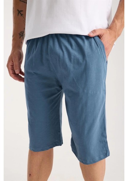 Erkek Cepli Pamuk Penye Şort Indigo fırsatları