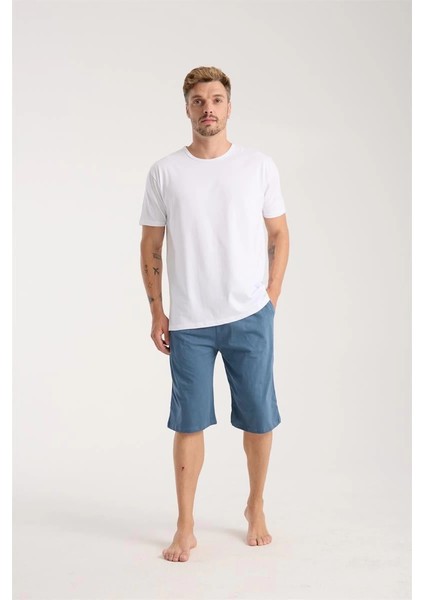 Erkek Cepli Pamuk Penye Şort Indigo indirimleri