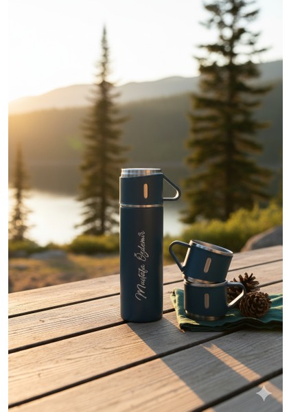 Premium 500ML Termos Bardak Seti 3 Bardaklı Paslanmaz Çelik Kahve Termosu Hediye Çantalı