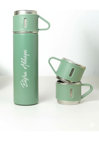 3 Bardaklı Termos 500ML Premium A+ Kalite Çelik Termos Kahve Çay Termosu Hediye Çantalı