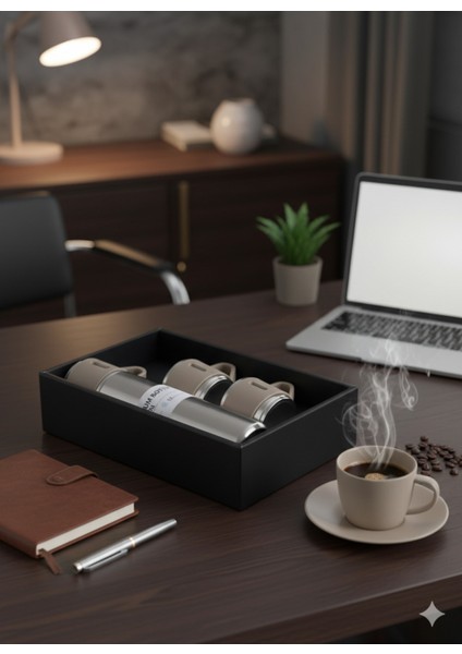 Premium Termos Seti 3 Bardaklı 500ML Paslanmaz Çelik Kahve Termosu Çantalı Hediye