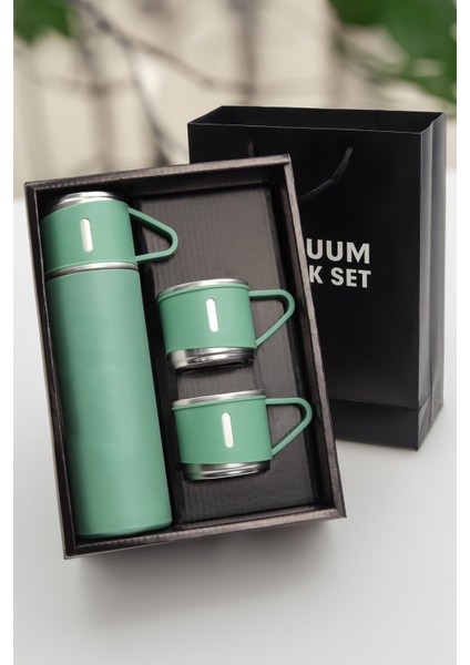 Premium Termos Bardak 500ML Set 3 Bardaklı Paslanmaz Çelik Kahve Termosu Hediye Çantalı