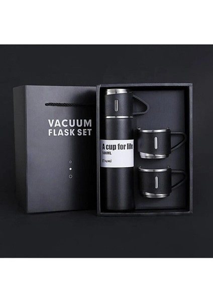 Bardaklı Çelik Termos 500ML Set 3 Bardaklı A+ Kalite Kahve Termosu Hediye Çantalı indirimleri