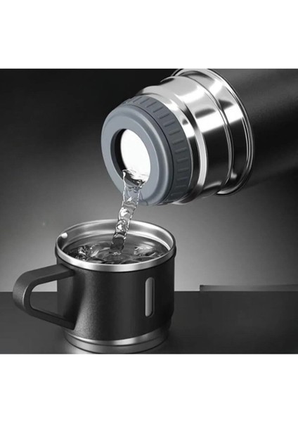Bardaklı Çelik Termos 500ML Set 3 Bardaklı A+ Kalite Kahve Termosu Hediye Çantalı