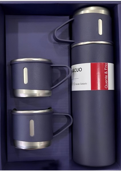 Paslanmaz Çelik 500 ml Sıcak-Soğuk Termos Seti 3 Bardaklı Içecek 500 ml Paslanmaz Çelik Siyah 12 Saa