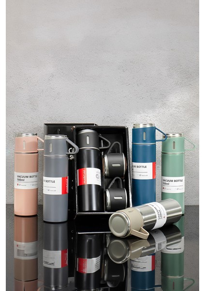 Çelik 3 Bardaklı Termos Fincan Seti Vakumlu Kamp Seti 12 Saat Sıcak 12 Saat Soğuk Kalabilen Termos I