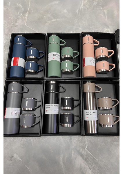 Çelik 3 Bardaklı Termos Fincan Seti Vakumlu Kamp Seti 12 Saat Sıcak 12 Saat Soğuk Kalabilen Termos I fiyatları