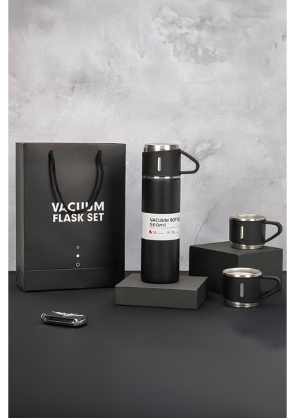 Çelik 3 Bardaklı Termos Fincan Seti Vakumlu Kamp Seti 12 Saat Sıcak 12 Saat Soğuk Kalabilen Termos I