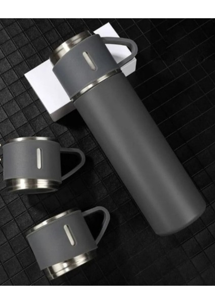 Paslanmaz Çelik Termos Mavi Renk 3 Bardaklı Termos Seti Vakumlu Termos Set Içecek 500 ml Paslanmaz Ç fırsatları