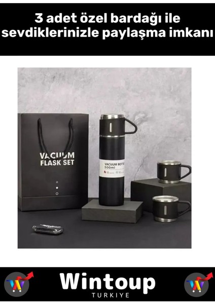 Paslanmaz Çelik 3 Bardaklı Vakumlu Termos Set 500 Ml, 12 Saate Kadar Isı Koruma Termos Içecek 500 ml fiyatları
