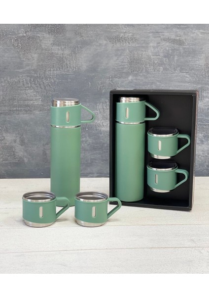 Chef Star Paslanmaz Çelik 3 Bardaklı Vakumlu Termos Set 0,50 L Içecek Paslanmaz Çelik Yeşil 12 Saat