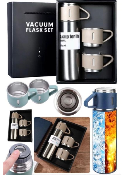 Paslanmaz Çelik 500ML 3 Bardaklı Termos Taşınabilir Çift Katman Yalıtımlı Vakumlu Seyehat Tipi Sıcak fiyatları