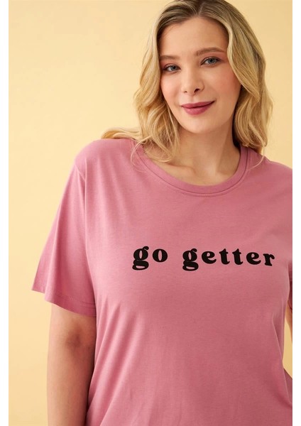 Kadın Somon Go Getter Yazılı Büyük Beden Pijama Takımı modelleri