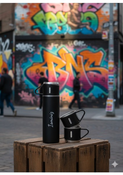 500 ml Çelik Termos 3 Bardaklı Set Premium Kahve Termosu Çay Termosu Hediye Çantalı