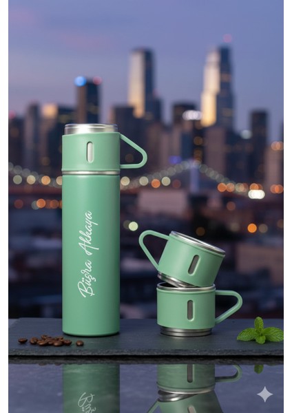 A+ Kalite 3 Bardaklı Termos Set 500ML Paslanmaz Çelik Kahve Termosu Kamp Termosu Çantalı