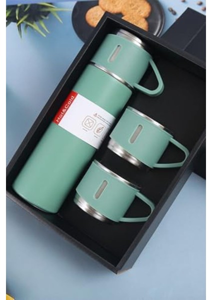 A+ Kalite 3 Bardaklı Termos Set 500ML Paslanmaz Çelik Kahve Termosu Kamp Termosu Çantalı modelleri