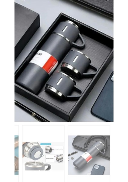 3 Bardaklı Çelik Termos & Filtre Kahve & Su Matarası & Cepli Gri Defter & USB Kalem Hediye Seti fiyatları