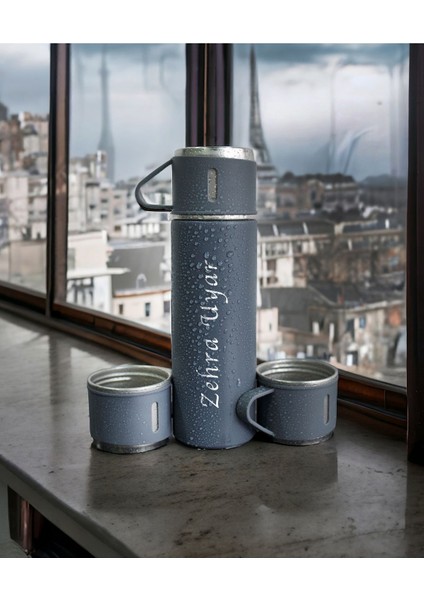 Kişiye Özel Isimli Hediyelik Termos - 3 Bardaklı Paslanmaz Çelik Termos 540 ml