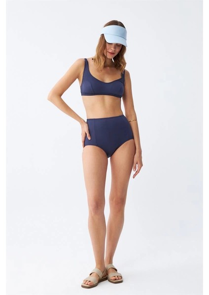Kadın Basic Lacivert Pedli Yüksek Bel Bikini Takımı